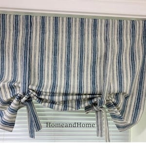 Farmhouse Tie Up Curtain. Navy blue Tie Up Valance. Navy blue Valance. Kitchen Valance Tie Up Valance. Tie Up Shade Navy Blue Valance