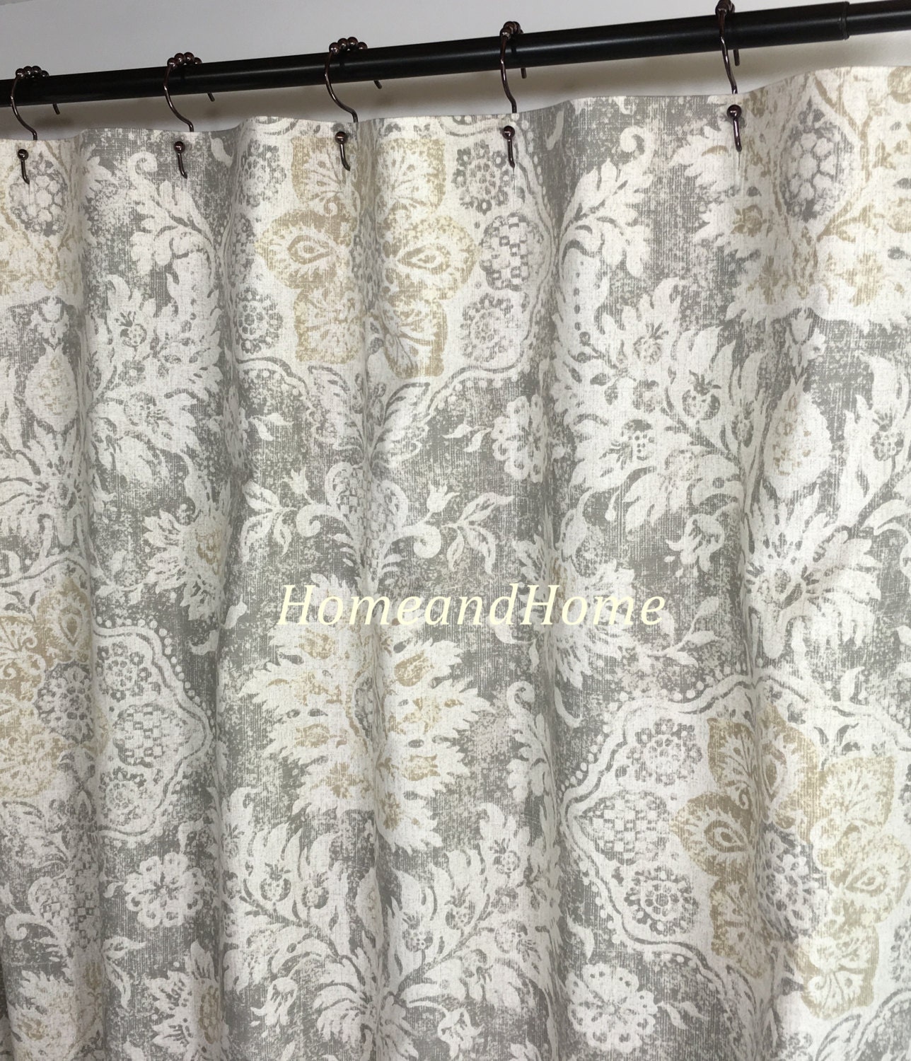 Shower curtain Belmont Mist beige grey cream 72 x84 108 Custom | Etsy
