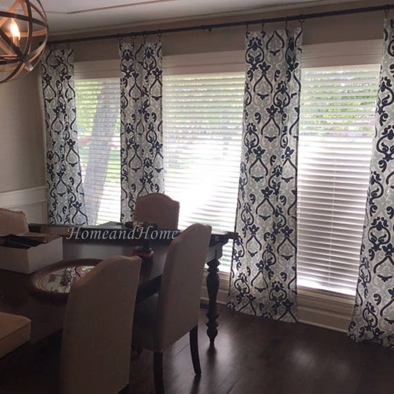Navy Blue Drapery Navy Blue Curtains Custom Drapery Panels Etsy
