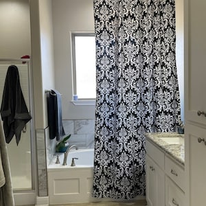 Black white Shower Curtain Damask shower curtain Ozbourne Damask stall narrowv54 x 78 72 x 84 108 long shower curtain Black shower curtain