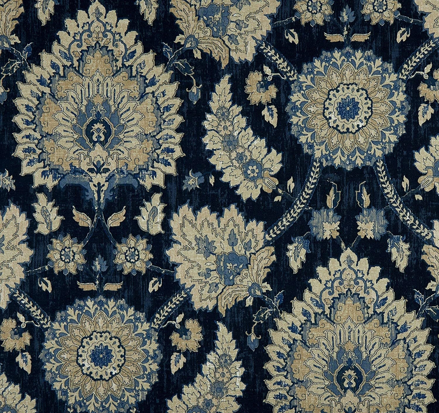 Bold Floral Waverly shades of blue taupe Dark blue Faux Roman Shade. Flat Roman Shade Valance. Fake Roman Shade Valance. Fake Valance