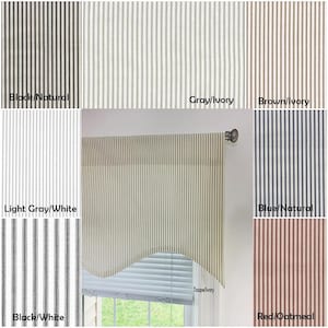 One Fully lined Scalloped Valance Stripe Valance Sand Valance brown natural Taupe Blue Red Black Gray Pink Valance Valance Kitchen Valance