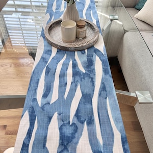 Texture Abstract art Luxe Canvas Watercolor Blue white Table Runners Blue Table Runners 12 x 72 table runner topper