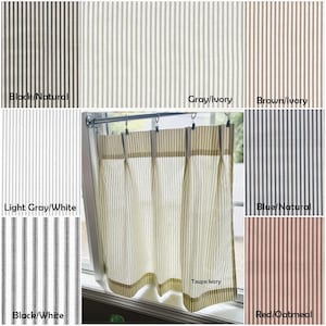 Double Pleated ticking striped Cafe Curtain Tier Curtains Kitchen Curtain Farmhouse curtain Striped curtain Sand Gray Taupe Gray Red Blue