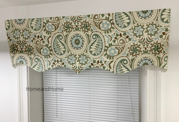 Turquoise Valance, Window Valance, Scalloped Valance, Decorative