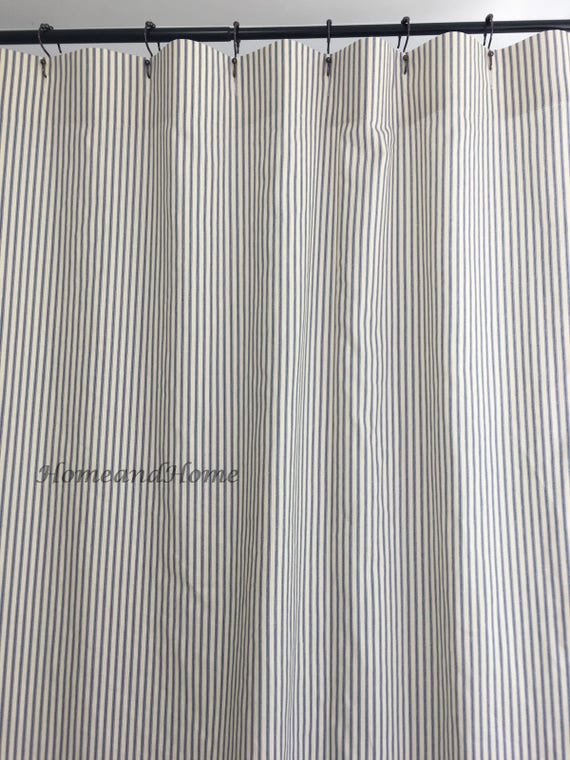 Custom Fabric Shower Curtain Ticking Stripe Shower Curtain Etsy