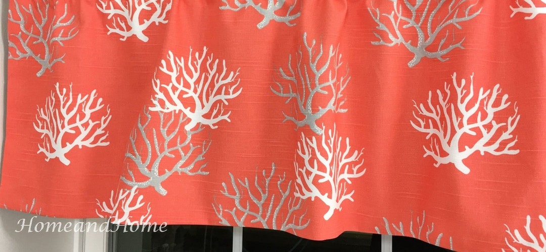 Faux Roman Shade. Beach House Valance Flat Roman Shade Valance. Fake Roman Shade Valance. Coral