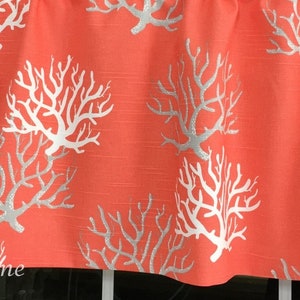 Faux Roman Shade. Beach house Valance Flat Roman Shade Valance. Fake Roman Shade Valance. Coral Valance. Coral white Gray.