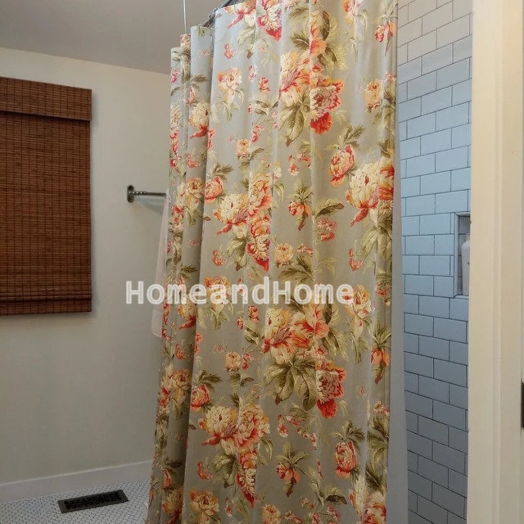 Waverly Floral Shower Curtain Gray Pink Cream Extra Long Shower