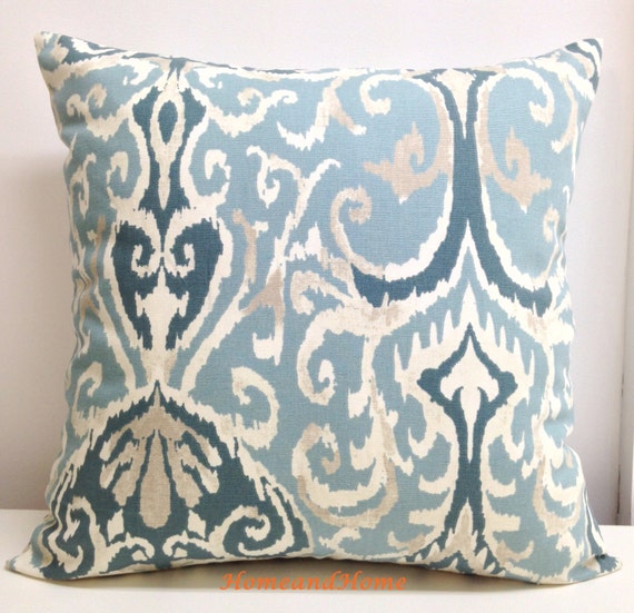Ikat Pillow Cover Zipper Closure Spa Blue Ivory Aqua Teal Euro Etsy