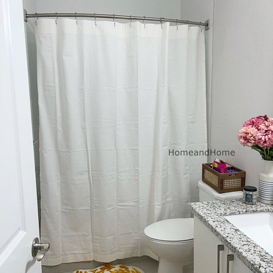 White Shower Curtain. White Cotton Shower Curtain. Slub Linen Look