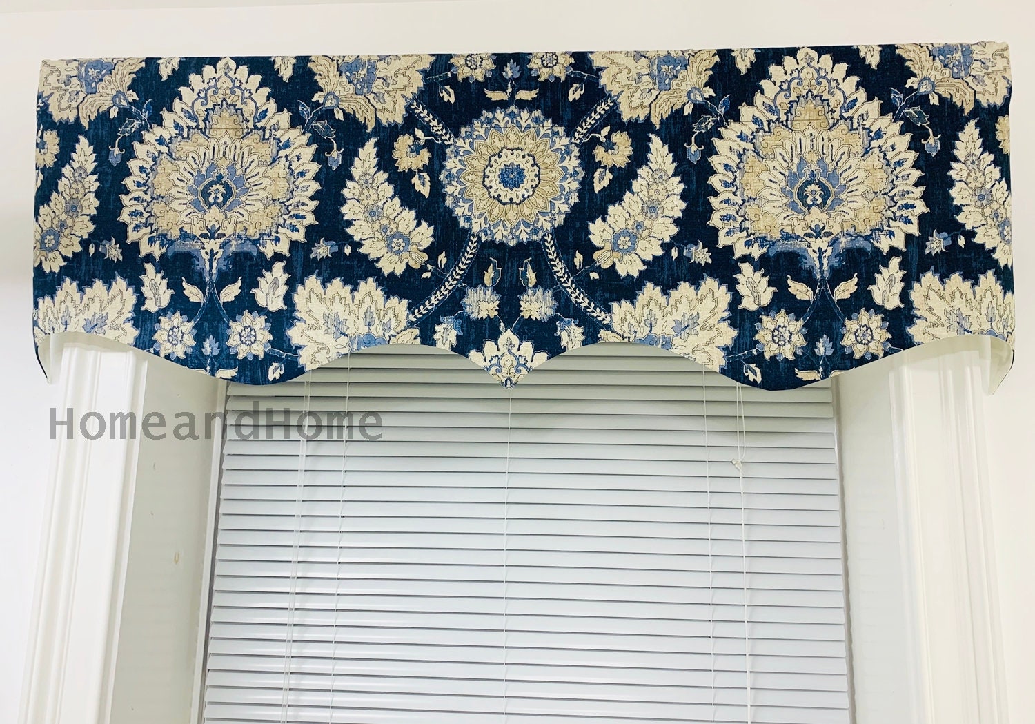 RF625 Waverly Home Classics VALLEY Scalloped Valance; Blue White Yellow Plaid 