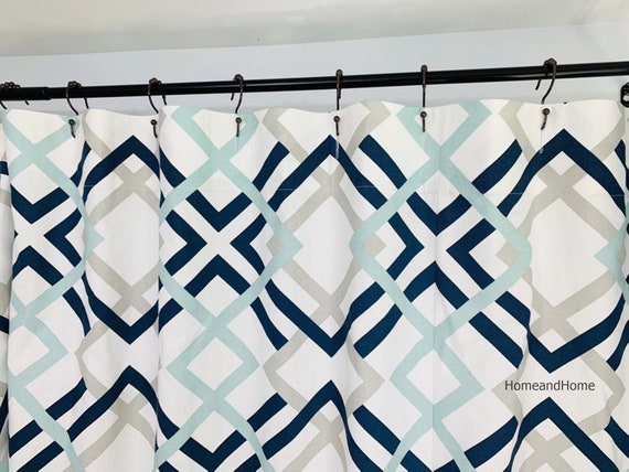 Navy and beige shower curtain deals