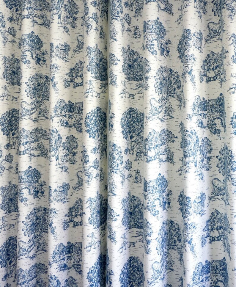Toile Cafe Curtains Toile Valance Ocean Navy Blue Ivory Etsy