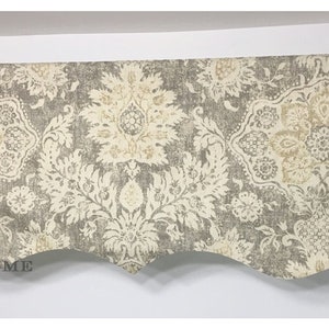 Scalloped Valance Gray Valance Grey Beige Cream lined window Treatments bathroom Valance. bedroom valance Kitchen Valance Livingroom valance