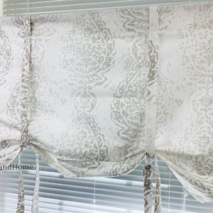 Tie Up Curtain. French Gray Valance. Gray White Valance. Kitchen Valance. Tie Up Valance. Tie Up Shade. Designer Valance. Kitchen Curtain.