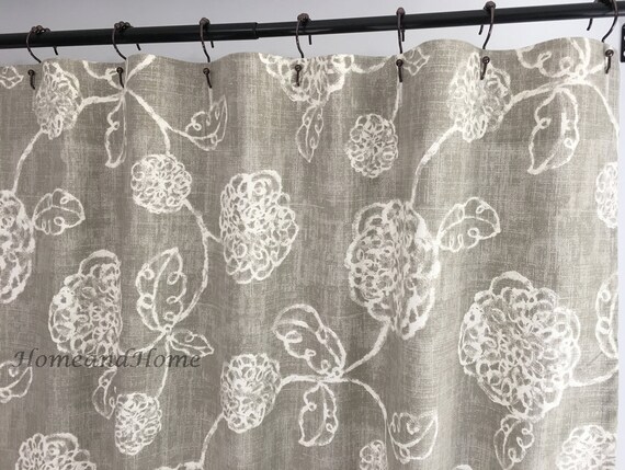 Fabric Custom Shower Curtain Adele Slate Ivory And Taupey Grey Etsy