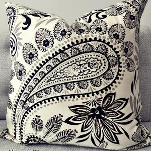 Large paisley Black Gray Brown Creamy beige Floral pillow cover 18x18 20x20 Both sides Invisible Zipper Euro Shams Throw Pillow lumbar 26x26