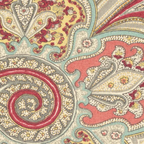 Paisley Shower Curtain Red Coral Aqua Yellow Shower Curtain 72 Etsy