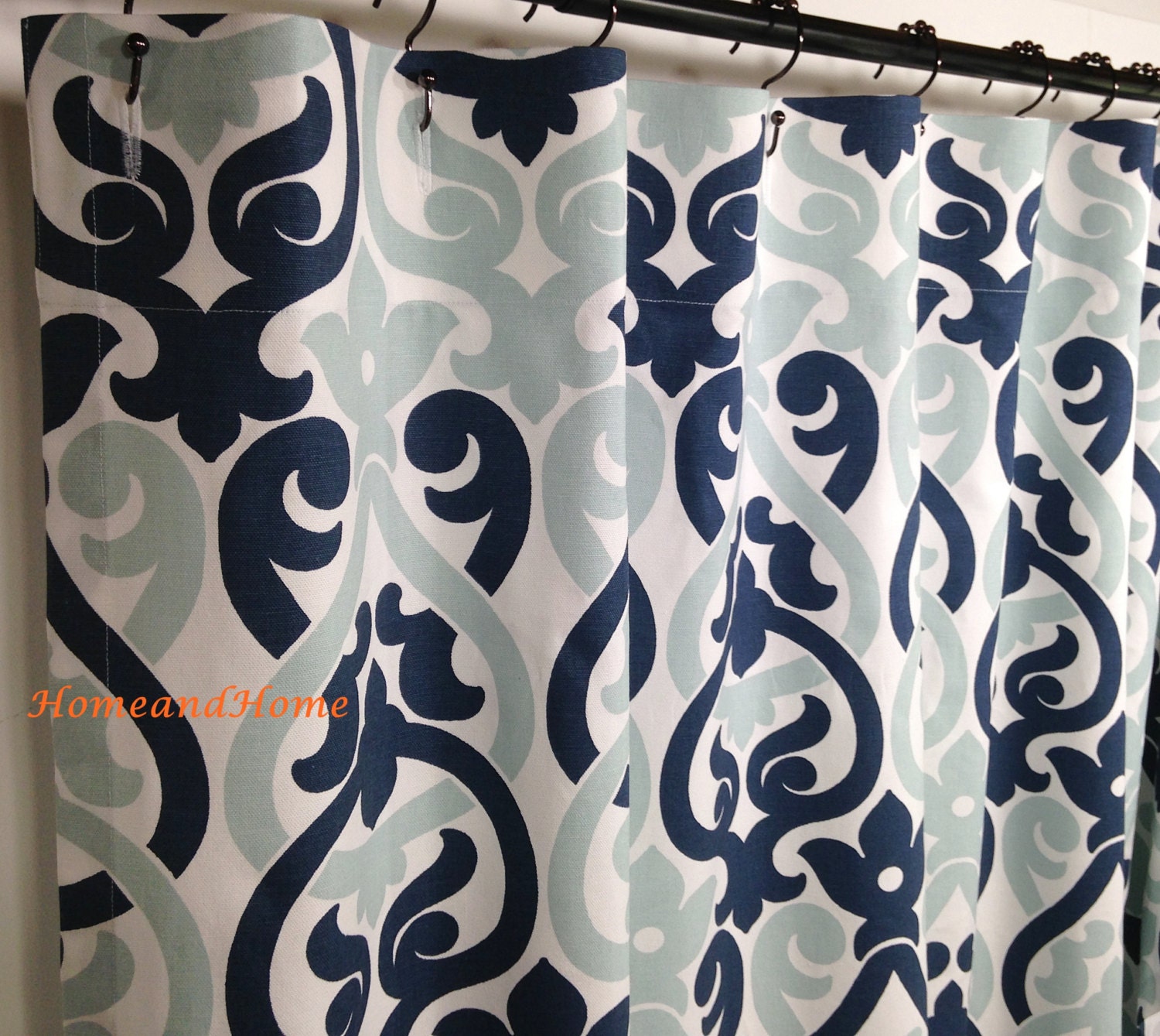 Navy blue and best sale gray shower curtain