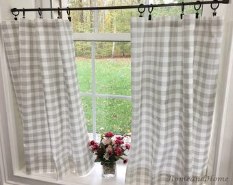 Tier Curtains Bathroom Curtains Kitchen window valance Farmhouse curtain Small Plaid French Gray White Valance Gray White Black White