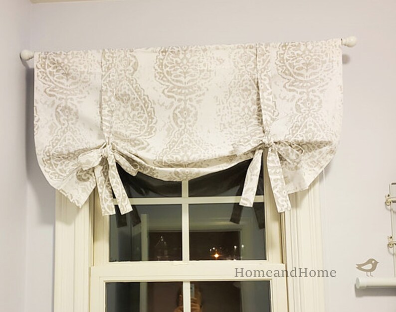 Tie up Curtain. French Gray Valance. Gray White Valance. Etsy
