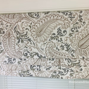 Faux Roman Shade. Flat Roman Shade Valance. Fake Roman Shade Valance. Paisley Valance. Taupe Gray Off White. Taupe valance