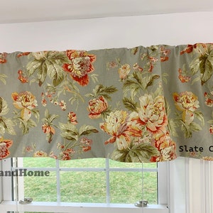 Cenefa Waverly. Cenefa floral, cenefa recta, cenefa de cortina verde y rosa, cenefa de ventana, cenefa de cocina. Cenefa personalizada.