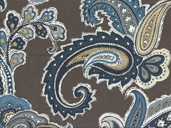 Large Paisley Shower Curtain Brown Off White Shades Of Blue Etsy