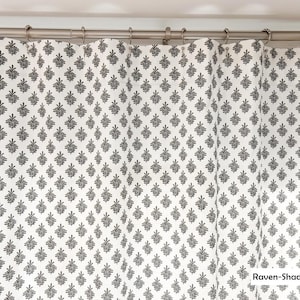 Block Floral print Shower curtain Spice Spruce Green Raven Slub Linen Extra long shower curtain Extra wide shower curtain72 x 84 72 x 96