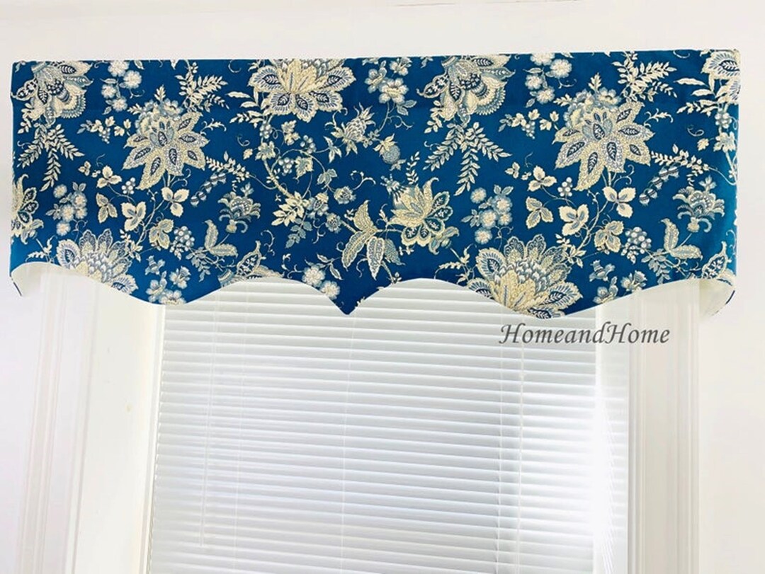 Blue Floral Scalloped Valance Blue Valance Floral Valances Lined Window