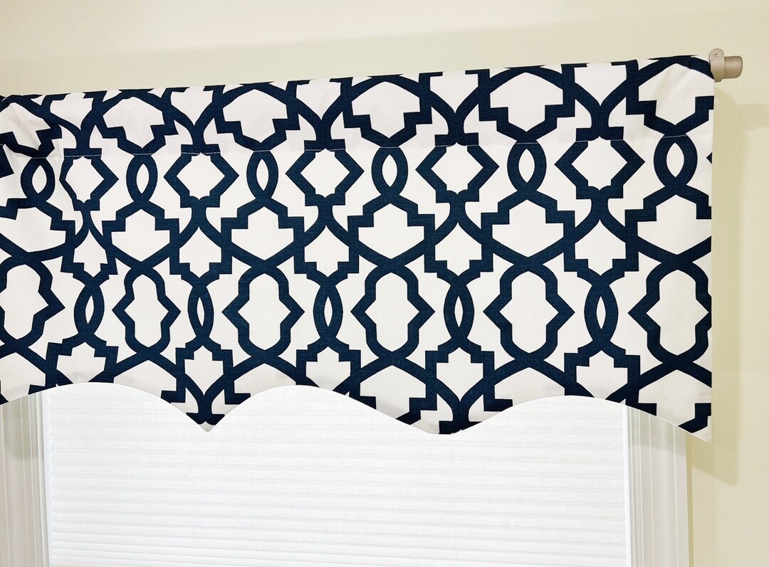 Scalloped Valance Blue Window Valances Navy Blue Valance Etsy