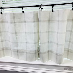 Farmhouse Valance or Cafe curtains Farmhouse Cafe curtains Slub linen look Black Gray valance. Light gray Valance Kitchen Taupe Ecru