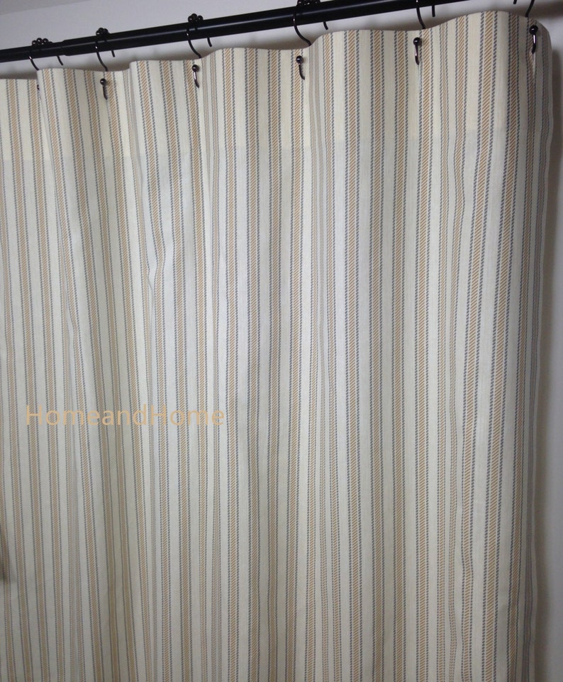 Stripe Shower Curtain Ticking Boulevard Grey Tan Ivory Long 50