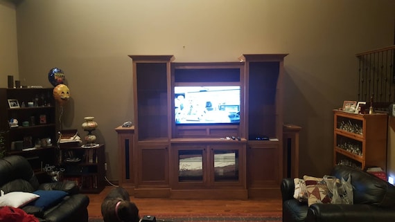 10 Foot Wide Book Case Cabinets With Built In 52inch Tv With Etsy