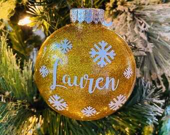 Personalized Christmas Ornament, Glitter Ornament with Custom Name, Shatterproof Disc Ornament