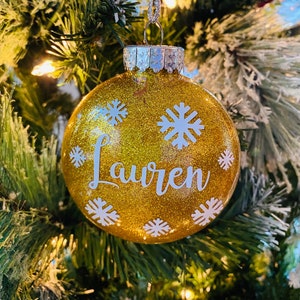 Personalized Christmas Ornament, Glitter Ornament with Custom Name, Shatterproof Disc Ornament