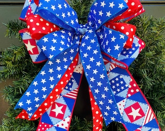 July 4th Bow, Patriotic Flag Decor, Stars and Stripes Holiday Bow, American Pride for Military, Veterans, and Memorial Day