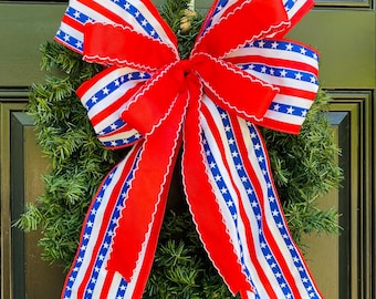 July 4th Bow, Patriotic Flag Decor, Stars and Stripes Holiday Bow, American Pride for Military, Veterans, and Memorial Day
