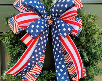 July 4th Bow, Patriotic Flag Decor, Stars and Stripes Holiday Bow, American Pride for Military, Veterans, and Memorial Day
