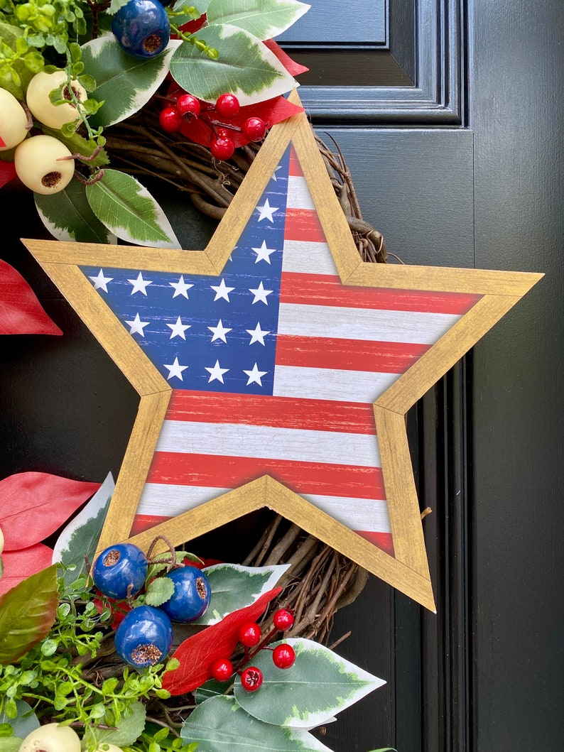 Flag Wreath, Patriotic Floral Grapevine Wreath, July 4th Wreath, July Fourth Americana, America Wreath image 3