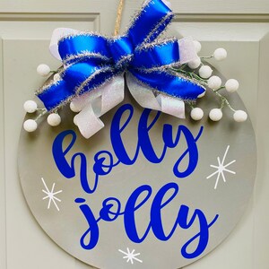 Christmas Door Hanger, Storm Door Christmas Porch Decor, Holly Jolly Snowflake Front Door Wreath