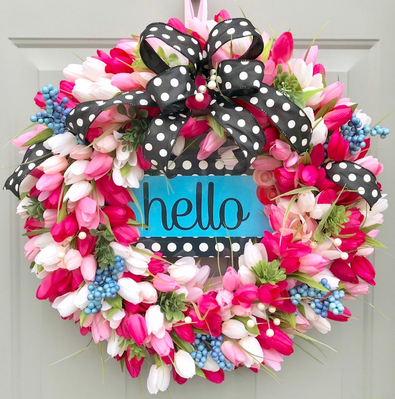 Summer Front Door Tulip Wreath Hello Everyday Wreath Welcome Wreath Spring Decor