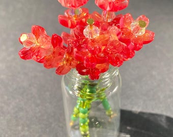 Mini Beaded Flower Bouquet with Glass Vase, Handmade Floral Art, Colorful Floral Desk Shelf Gift