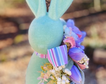 Bunny Easter Decoration, Flocked Bunny Table Decor, Bunny Rabbit Floral Arrangement