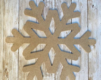 Snowflake Wood Blank, DIY Door Hanger Shape, Unfinished Wood Cutout, Paintable Craft Shape for Winter Decor
