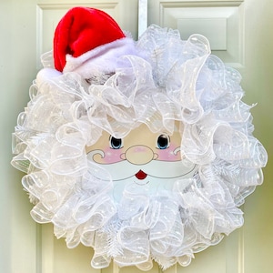 Santa Wreath, Christmas Wreath, Santa Hat, Santa Face Decor
