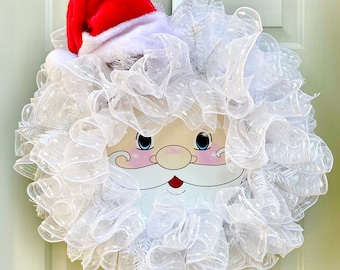Santa Wreath, Christmas Wreath, Santa Hat, Santa Face Decor