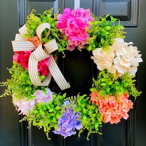 Hydrangea Wreath for Front Door, Hot Pink Spring or Summer Floral Wreath for Front Porch, Pastel Wedding Decor