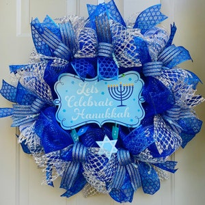 Hanukkah Deco Mesh Wreath, Star of David Wreath, Chanukah Wreath, Menorah Decor